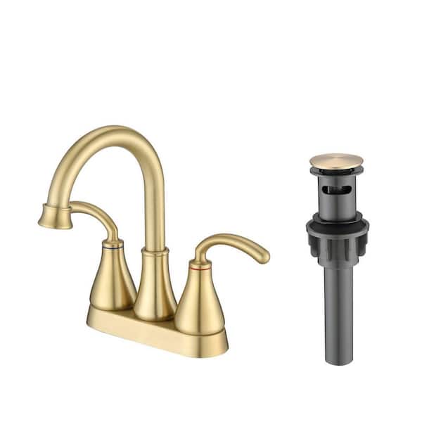 Miscool Cortney 4 in. Centerset Double Handle High-Arc Bathroom Faucet Combo Kit with Pop-up Drain Assembly in Brushed Gold