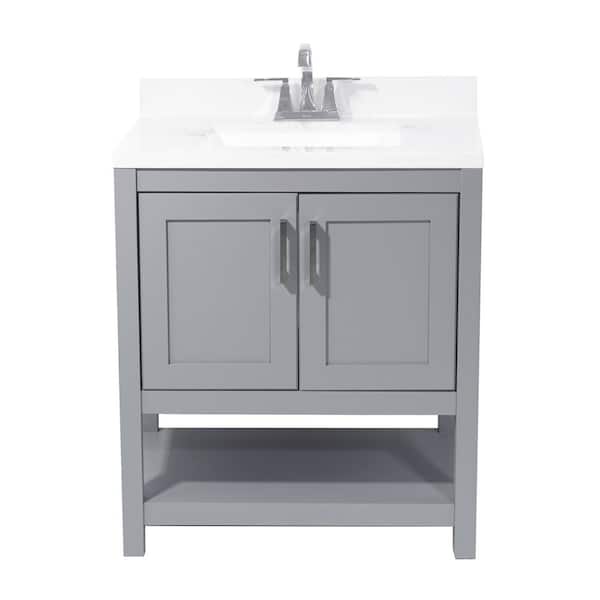 Amluxx Tufino 31 in. Bath Vanity in Grey with Cultured Marble Vanity Top w/ Backsplash in Carrara White with White Basin