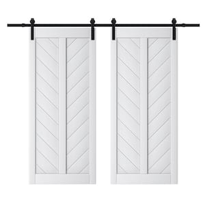 72 in. x 84 in. Solid Core Finished White MDF Herringbone Design Barn Door Slab with Hardware