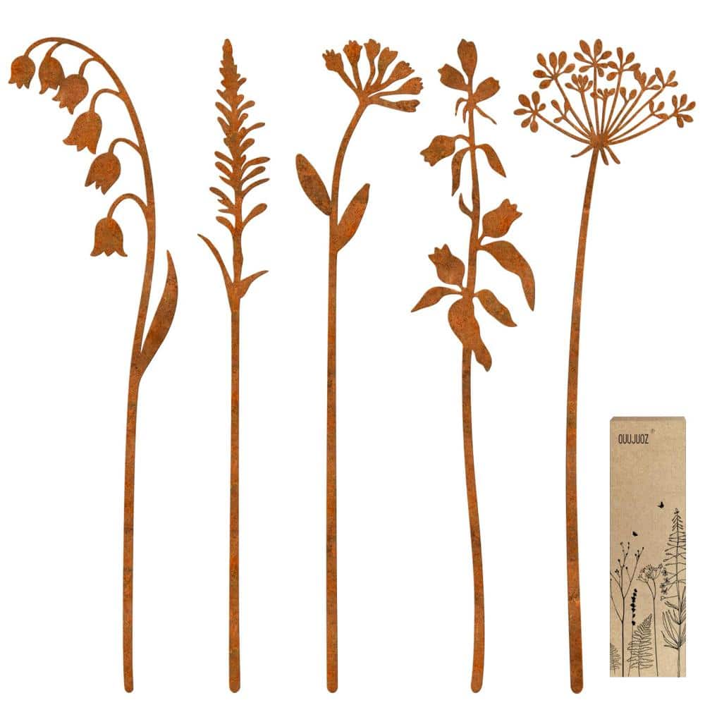 3x14 in. Metal Garden Stakes Weathered Flower Art Rust 5-Piece price history on PriceWatchPro