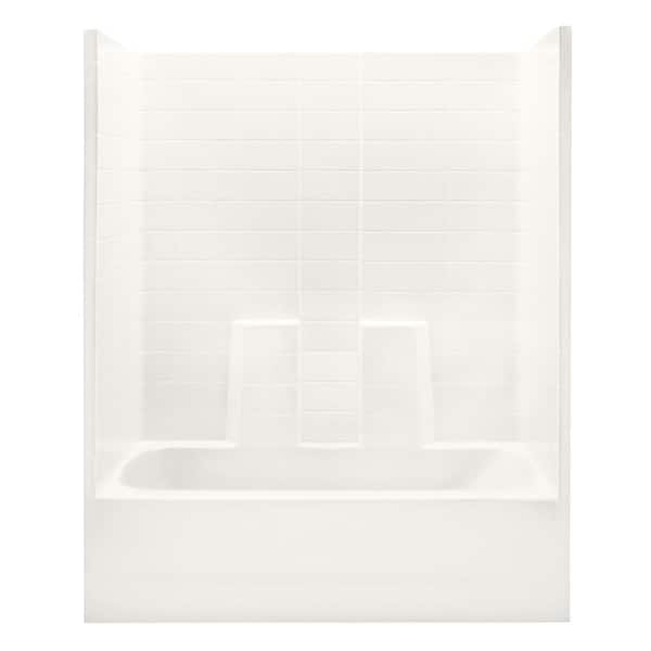 Aquatic Everyday 60 in. x 30 in. x 72 in. 1-Piece Bath and Shower Kit with Left Drain in Biscuit
