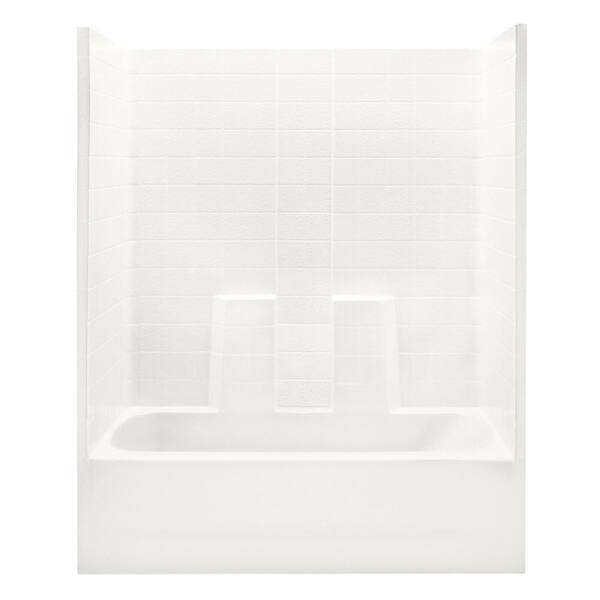 Aquatic Everyday 60 in. x 30 in. x 75 in. 1-Piece Bath and Shower Kit with Left Drain in Biscuit