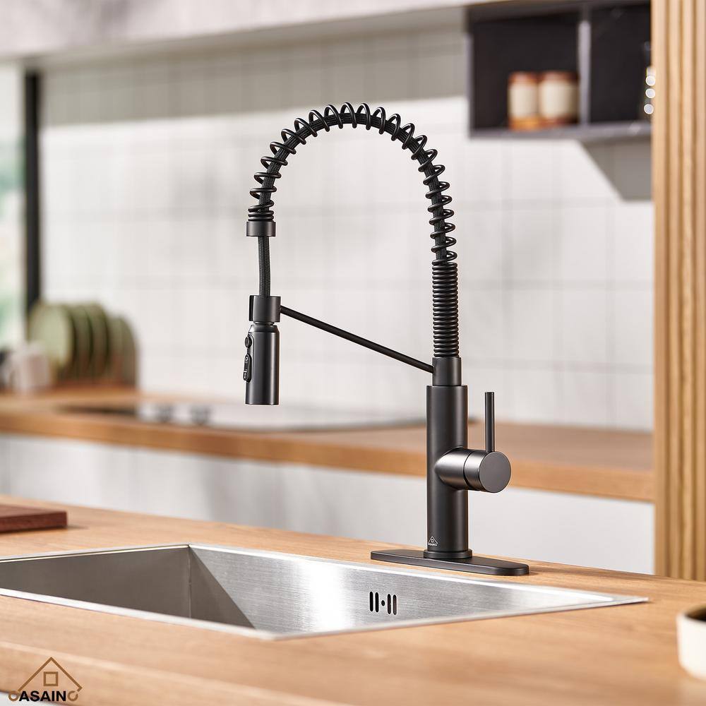 Matte Black Stainless Steel Pull Down Kitchen Faucet with Deck Plate