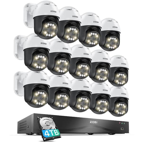 4K 16-Channel(32CH Expandable) POE 4TB NVR Security Camera System with 14-Wired 5MP 360° Pan Tilt Audio Outdoor Cameras