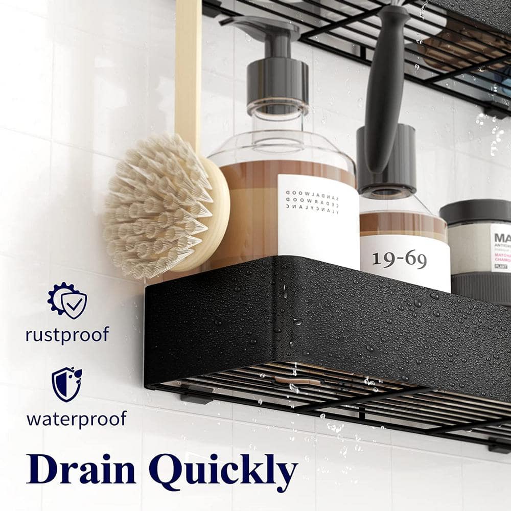 Matte Black Stainless Steel Wall Mounted Shower Caddy