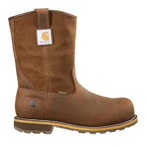 Carhartt Traditional 11W Men s Brown Leather Carbon Nano Safety Toe Lug Bottom Waterproof Pull On Work Boot CMP1453 11W The Home Depot