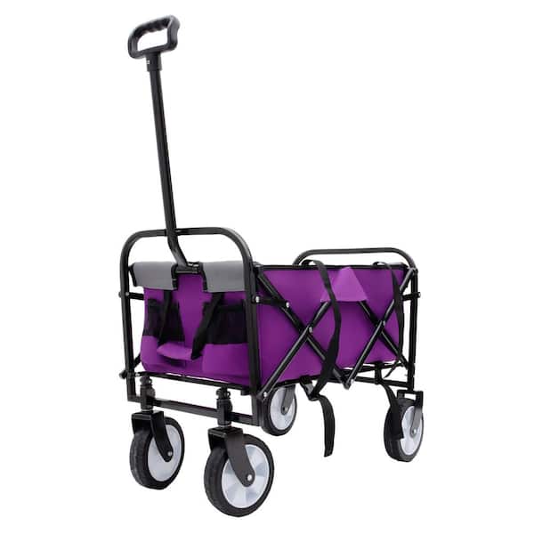 9.74 cu. ft. Purple Fabric Wagon Cart, Folding Outdoor Garden Cart w/ All-Terrain Wheels for Camping Shopping Fishing