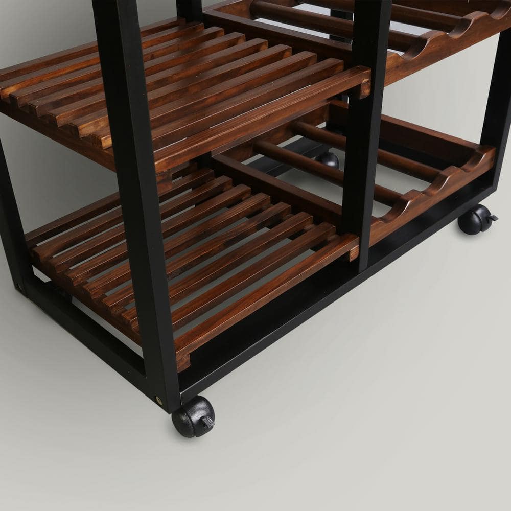 19 in.W Two Tone Solid Wood Kitchen Cart with Wine Rack and Drawer - thumbnail 6