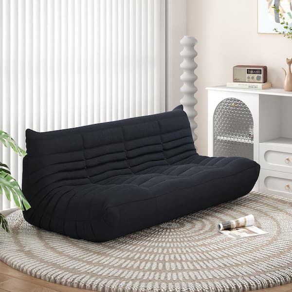 68.9 in. Armless Teddy Velvet Rectangle Anti-Skip Bean Bag 3 Seats Lazy Sofa Couch in. Black