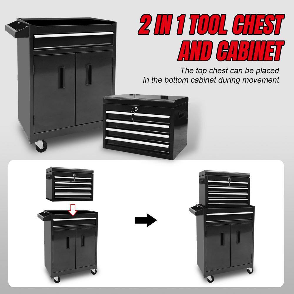 Black 5-Drawer Rolling Steel Tool Chest with Lockable Cabinet