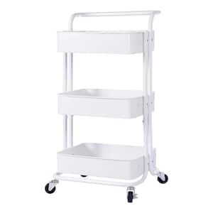 3-Tier Metal Storage Rolling Utility Cart with Wheels and Handle in White