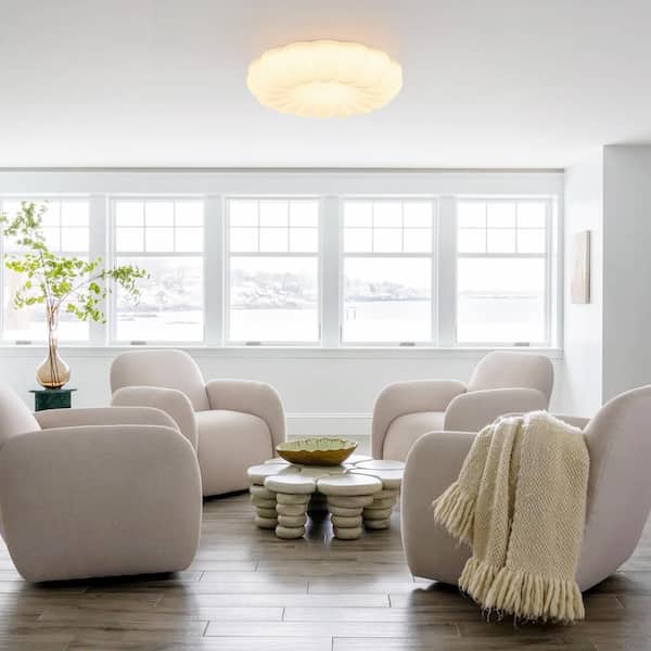 LumaPetal 18.9 in. Modern Nordic White Integrated Dimmable LED Flush Mount Ceiling Light with Pumpkin PE Round Shades