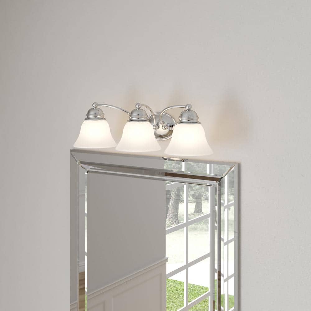 Empire Polished Chrome Three-Light Vanity with Alabaster Glass
