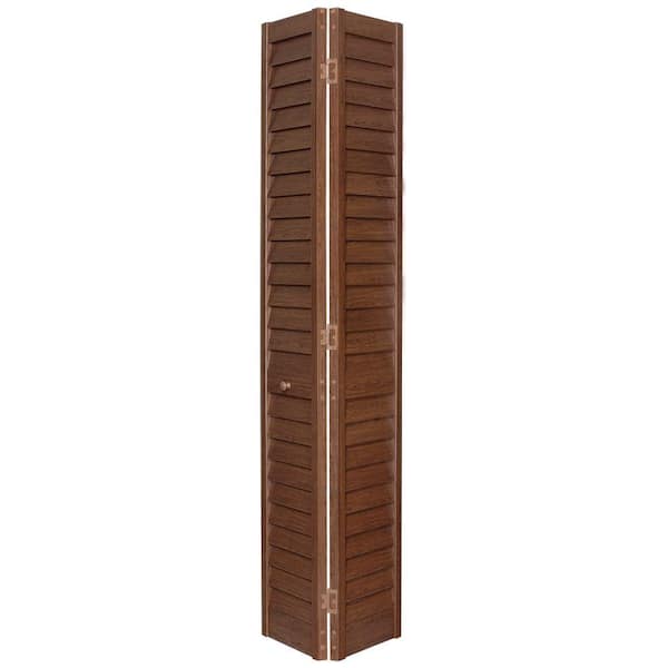 Home Fashion Technologies 32 in. x 80 in. 3 in. Louver/Louver Dark Teak PVC Composite Interior Closet Bi-fold Door