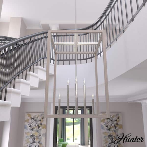 Hunter Squire Manor 8-Light Bleached Wood Lantern Pendant Light