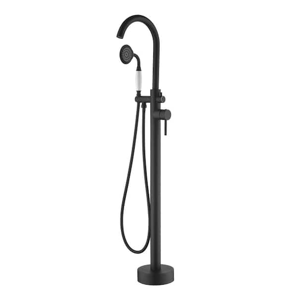 WELLFOR 1-Handle Freestanding Tub Faucet with Hand Shower in Matte Black