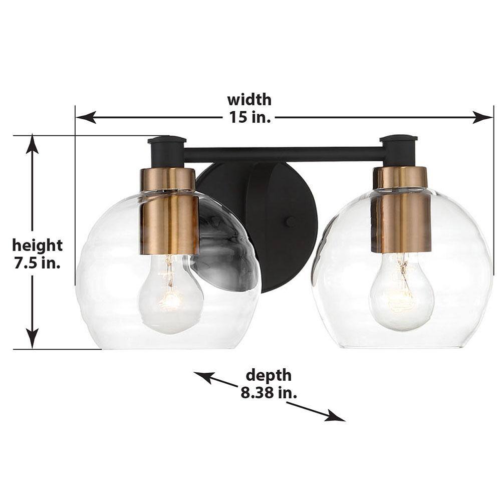 Sand Coal and Natural Brushed Brass 2-Light Bath Bar with Clear Glass
