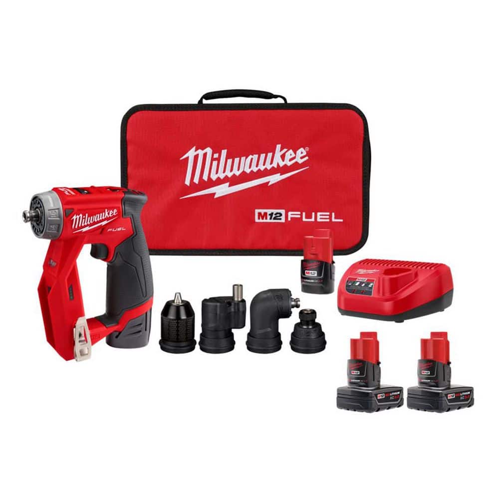 Milwaukee M12 FUEL 12V Lithium-Ion Brushless Cordless 4-in-1 Installation 3/8 in. Drill Driver Kit and 3.0 Ah Battery (2-Pack) 2505-22-48-11-2412 - The Home Depot
