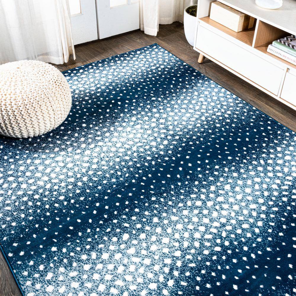 Navy and Cream Abstract Washable 8' x 10' Area Rug