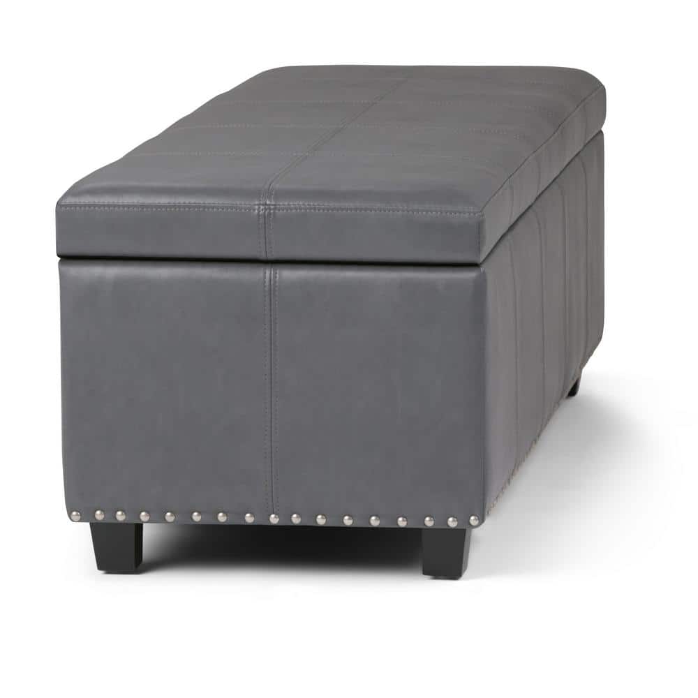 Stone Gray Faux Leather Rectangular Storage Ottoman Bench