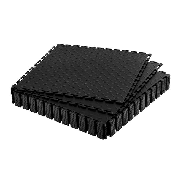 Garage Floor Tiles Interlocking, 16 Pack 20.2 x 20.2 x 0.2 in. Interlocking Modular Garage Flooring Tiles, Black