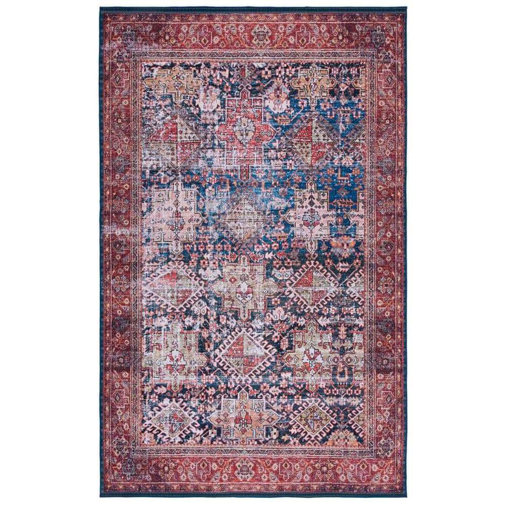 Elegant Red Synthetic 10' x 14' Machine Washable Area Rug