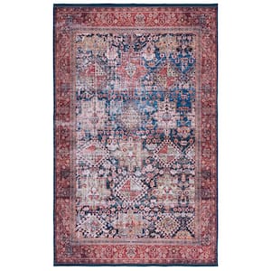 Tucson Navy/Rust 10 ft. x 14 ft. Machine Washable Border Geometric Floral Area Rug