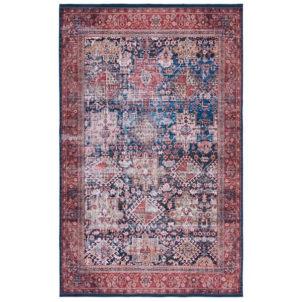 SAFAVIEH Tuscon Navy/Rust 5 ft. x 8 ft. Machine Washable Border Geometric Area Rug