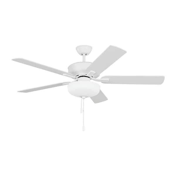 Generation Lighting Linden 52 in. Transitional Indoor Matte White DC Motor Ceiling Fan with White Blades, Pull Chain and LED Light Kit
