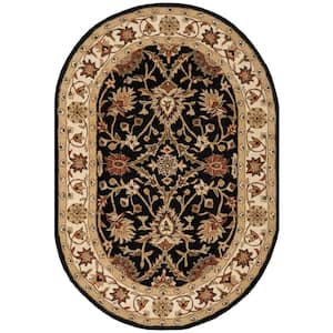 Antiquity Black 5 ft. x 7 ft. Oval Border Floral Area Rug