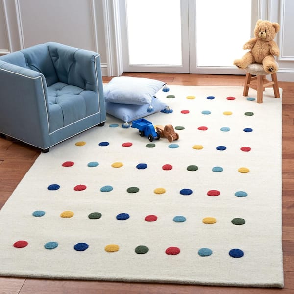 Kids 5 ft. x 8 ft. Ivory Polka-Dot Striped Area Rug