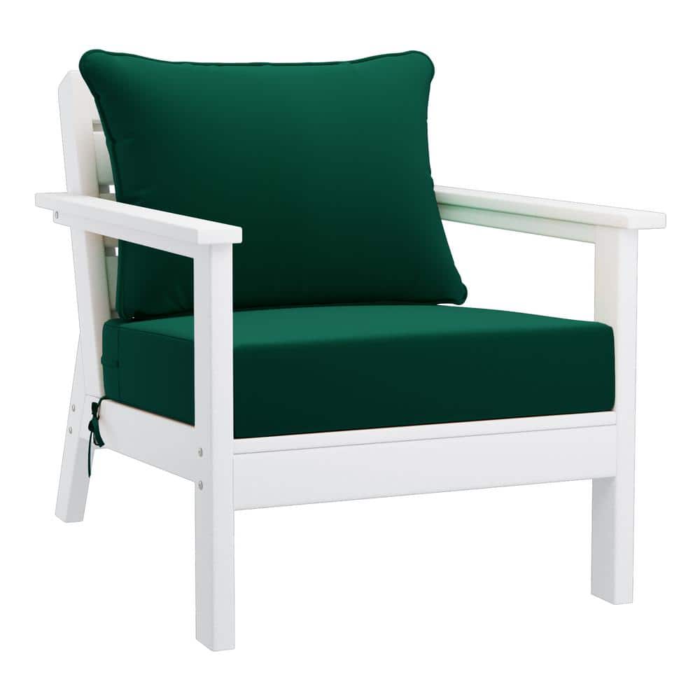 Birchwood Outdoor Patio Deep Seating HDPE Plastic Lounge Chair in White with Green Cushions price history on PriceWatchPro