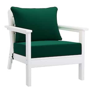 Birchwood Outdoor Patio Deep Seating HDPE Plastic Lounge Chair in White with Green Cushions