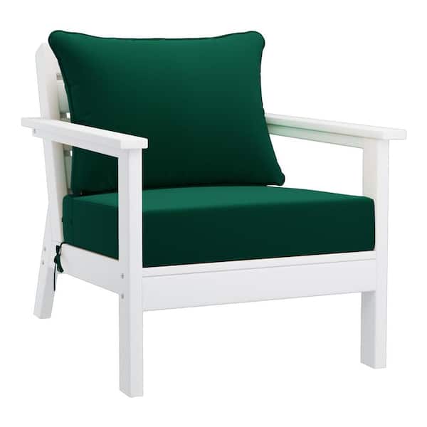 Westin Outdoor Birchwood Outdoor Patio Deep Seating HDPE Plastic Lounge Chair in White with Green Cushions