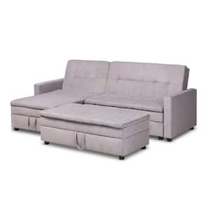 Noa 3-Piece Gray Fabric 3-Seater L-Shaped Left-Facing Sectional Sofa with Ottoman