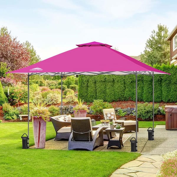 EAGLE PEAK 13 ft. x 13 ft. Straight Leg Outdoor Pop Up Canopy Tent with Auto Extending Eaves and 4-Sand Bags