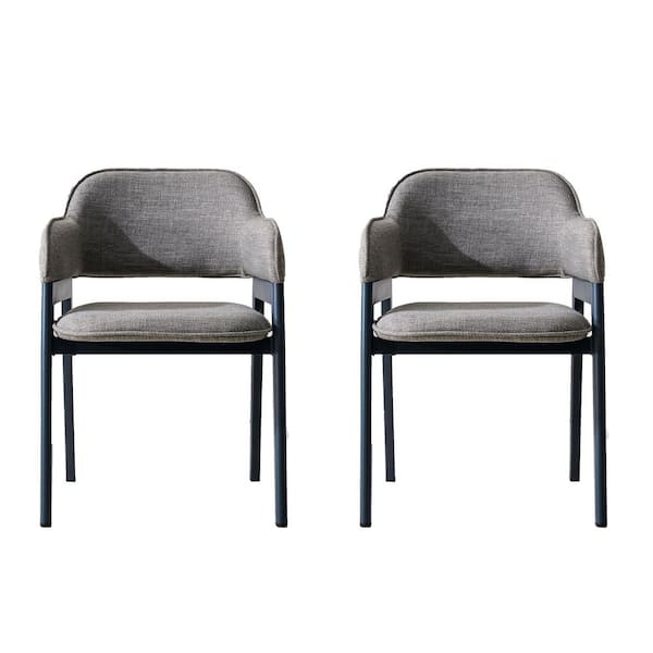 Aleka Aluminum Fabric-Covered Patio Outdoor Dining Chair with Gray Cushions (2-Pack)