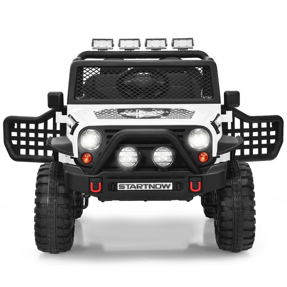 White 12V Kids Ride-On Truck with Remote Control and LED Lights