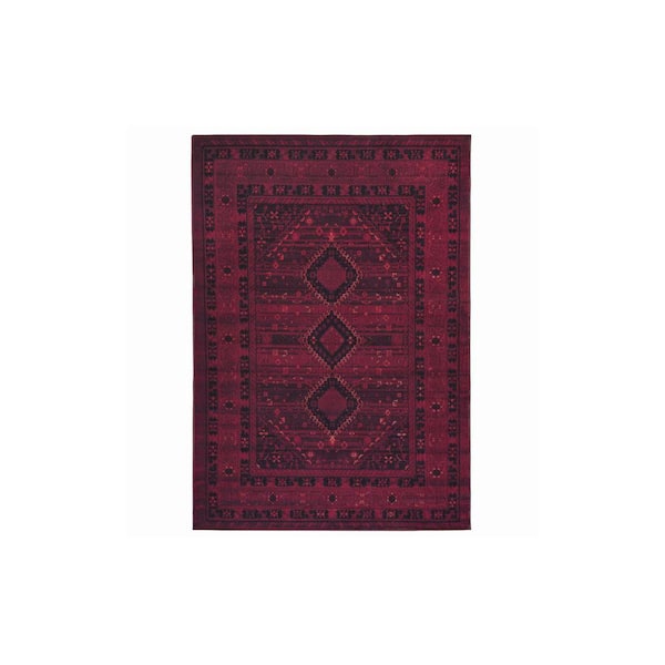 PLAYA RUG Olympus Burgundy 2 ft. x 3 ft. Machine Washable Vintage-Turkoman Oriental Bokhara Polyester Non-Slip Backing Area Rug