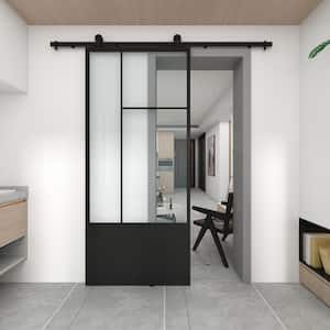 Cicero 37 in. x 84 in. 3/4 Lite Clear Glass Black Metal Finish Sliding Barn Door with Hardware Kit
