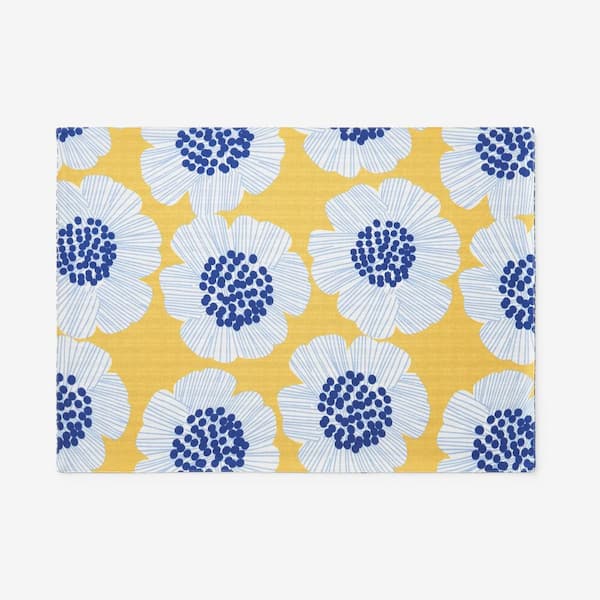 The Company Store Art Deco Floral 12 in. X 21 in. Yellow Multi 01 Cotton Placemat (Set of 4)