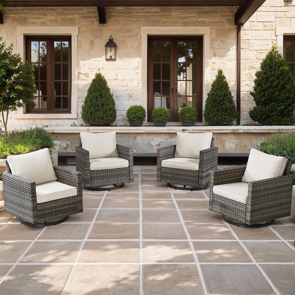 U-Frame 4-Piece Gray Swivel Glider Wicker Outdoor Rocking Chair with Olefin Beige Cushions for Patio or Porch price history on PriceWatchPro