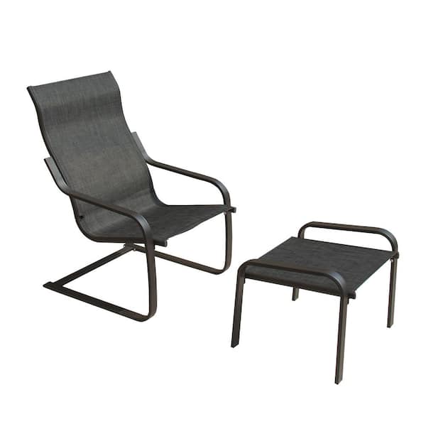 Unbranded All-Weather Steel Outdoor Dining Chair in Dark Gray (Set of 2) (1 Chair Plus 1 Ottoman)