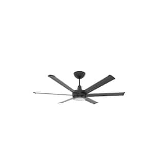 es6 - Smart Indoor/Outdoor Ceiling Fan, 60" Diameter, Black, Universal Mount with 7" Ext Tube - with Downlight LED