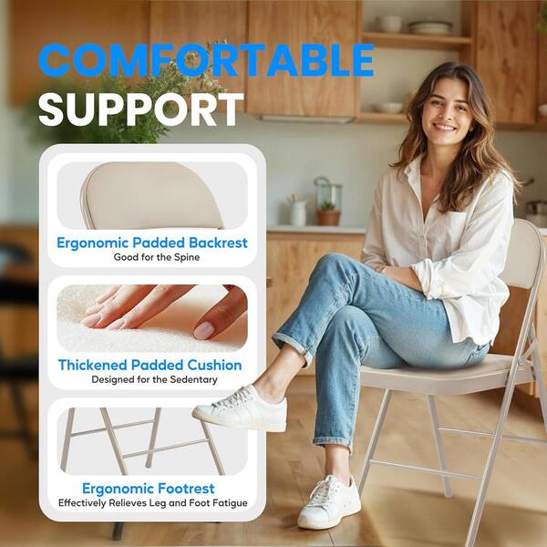 khaki Metal Outdoor Foldable Dining Chairs with Leather
