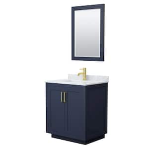 Miranda 30 in. W x 22 in. D x 33.75 in. H Single Sink Bath Vanity in Dark Blue with White Carrara Marble Top and Mirror