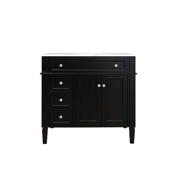Unbranded Simply Living 36 in. W x 21.5 in. D x 35 in. H Bath Vanity in Black with Carrara White Marble Top