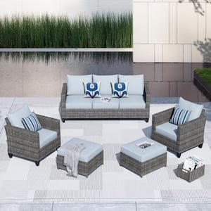 Victoria Gray 5-Piece Wicker Outdoor Patio Conversation Seating Sofa Set with Gray Cushions