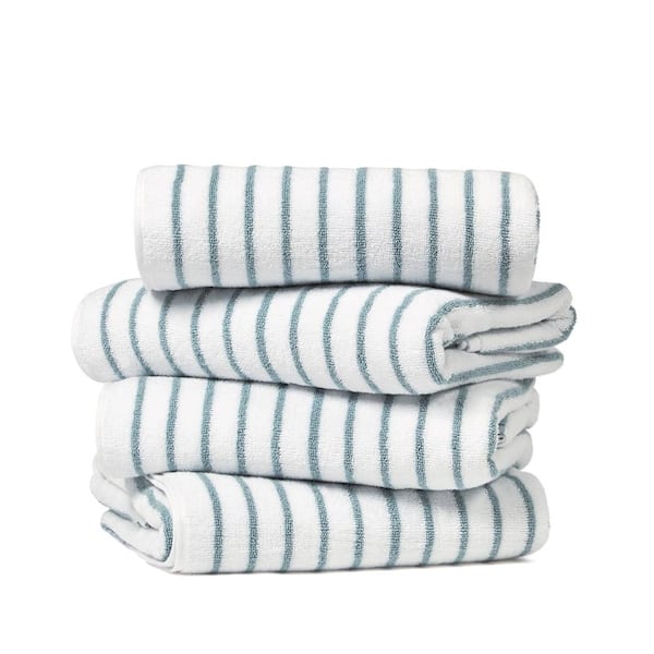 4-Piece 100% Cotton Light Blue Striped Cabana Beach Towel Set