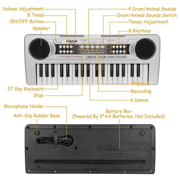 cenadinz Silver 37 Keys Digital Music Electronic Keyboard